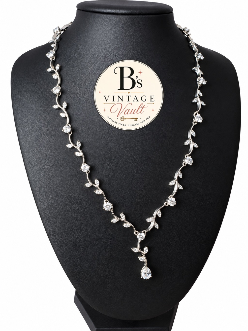 Silver Vine Crystal Drop Necklace